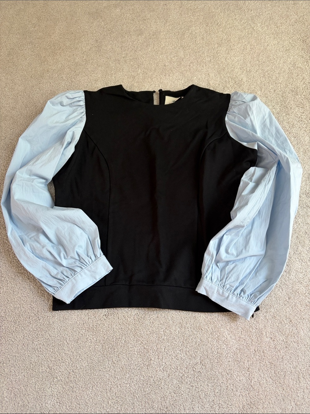 Tuckernuck Black Top with Puff Blue Sleeves